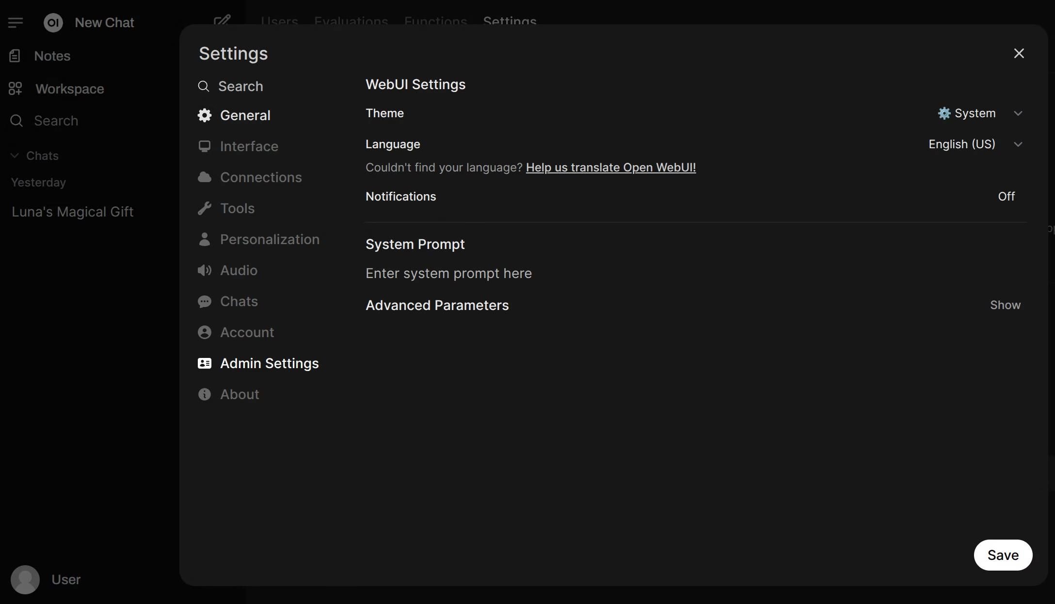 Local LLM admin settings